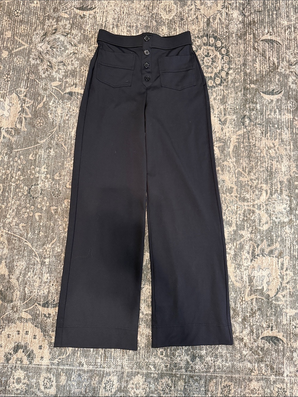 HALARA Black High-Waist Wide-Leg Button Front Pants